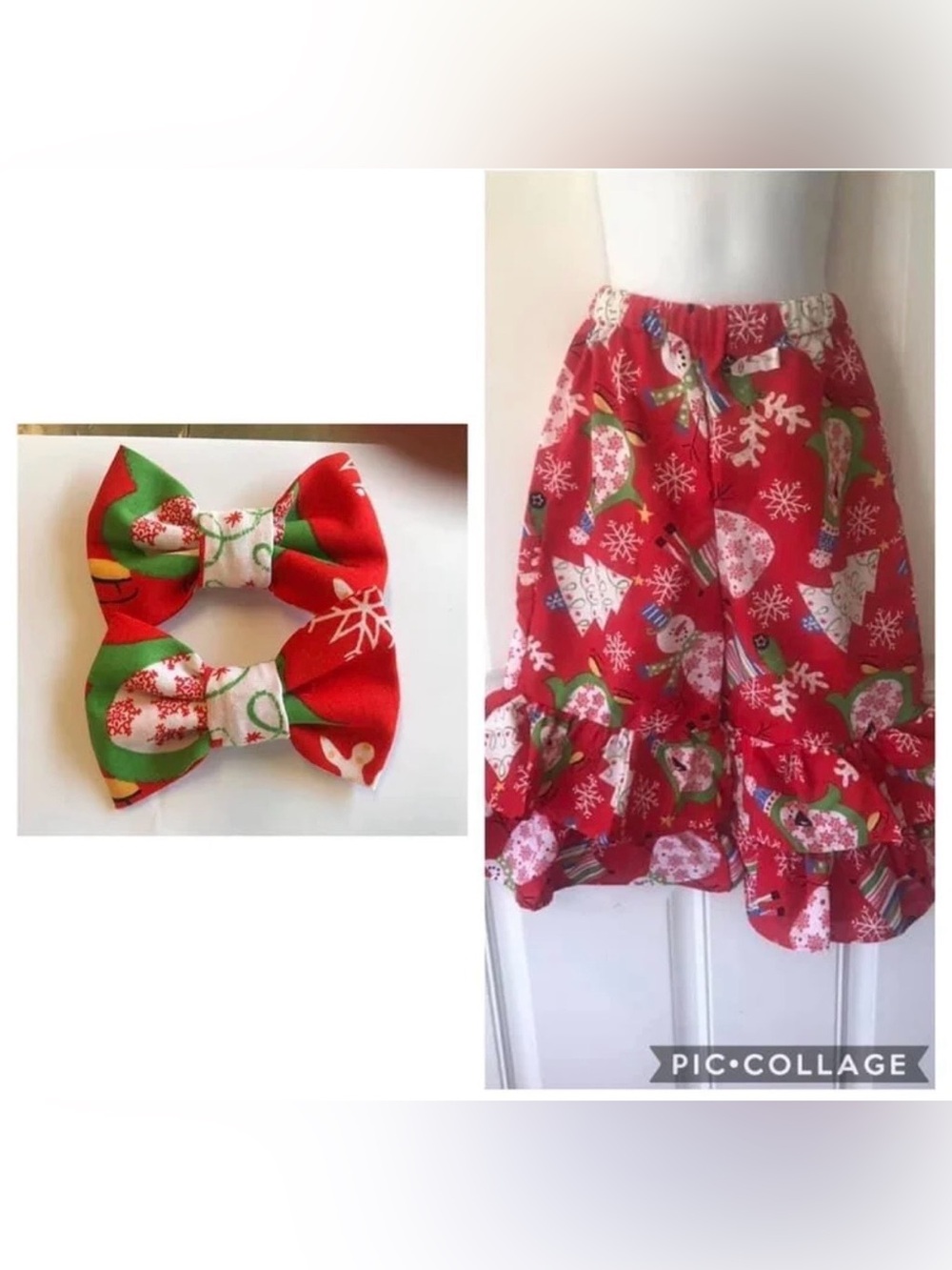 NWOT Size 3 Machine sewn Red/pink/green penguin, moose ruffled Christmas pants